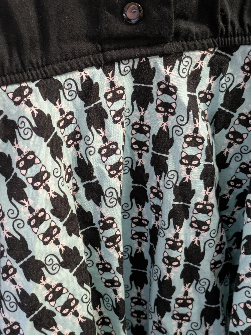 Blue and Black Kids Dress with Patterned Skirt Cats Sz 10 1950s Style